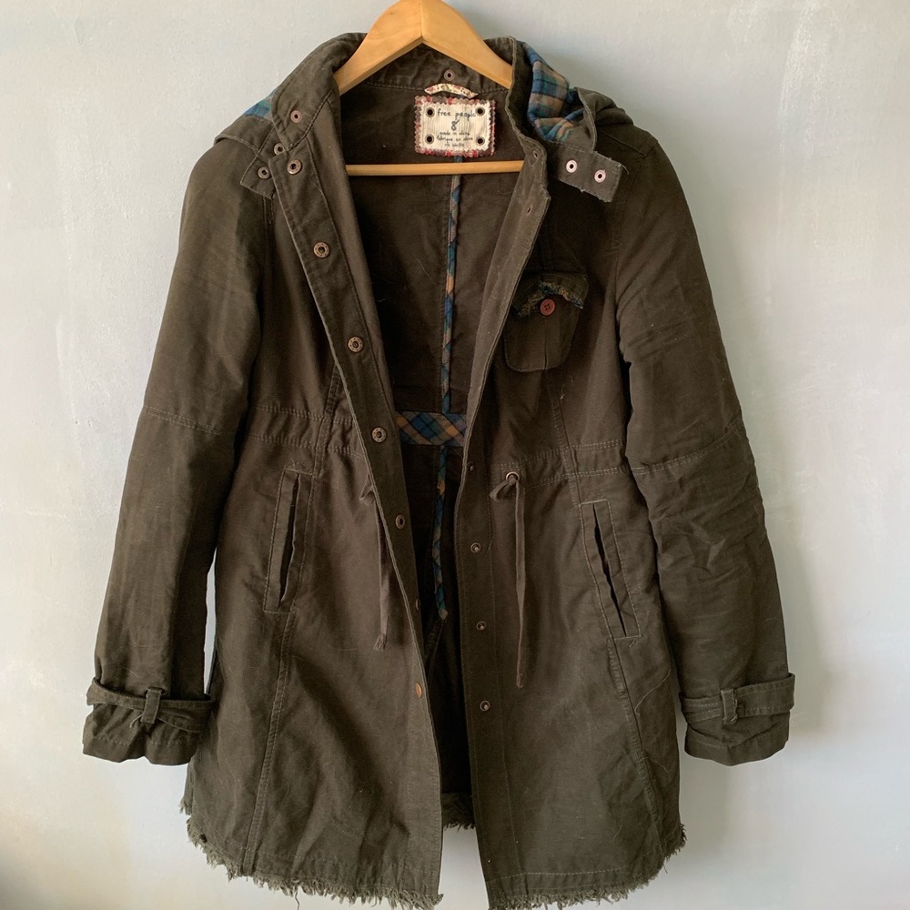 free people dark olive light canvas trench coat